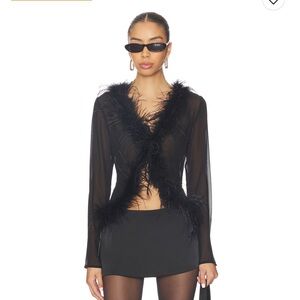 More to Come, Justine Top, Black Feather Trim Blouse